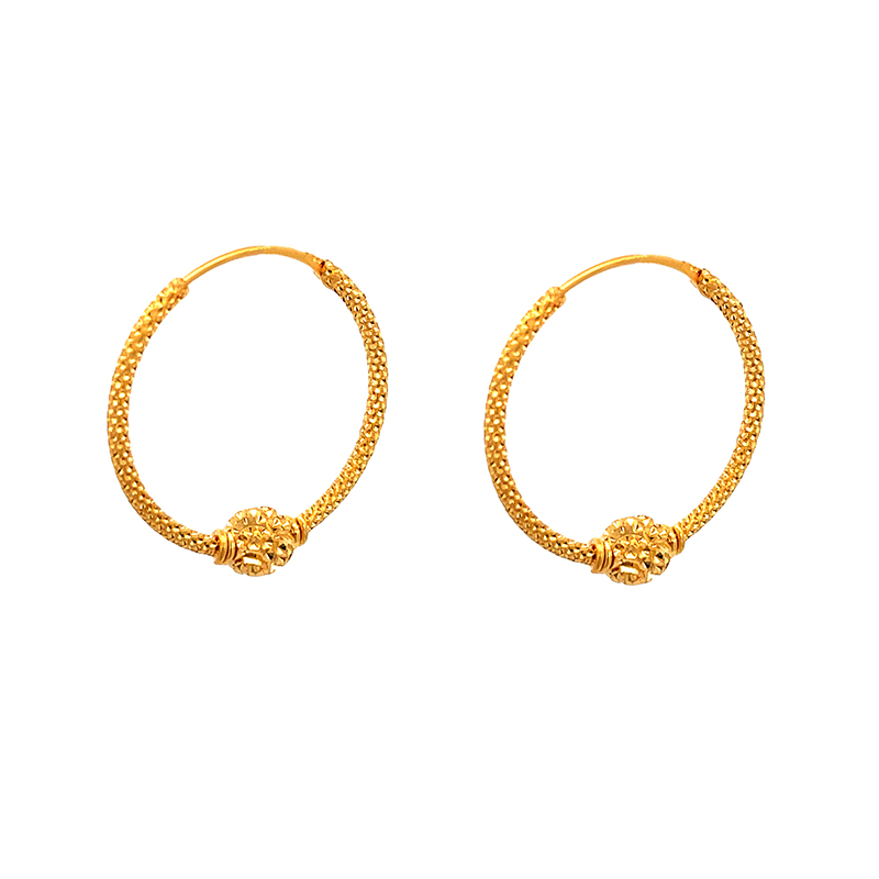 Fashionable beaded Gold Hoop Earrings - Diameter 25 mm